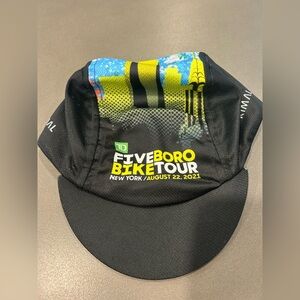NYC FiveBoro Bike Tour Cycling Cap - Black with Yellow & Blue Accents